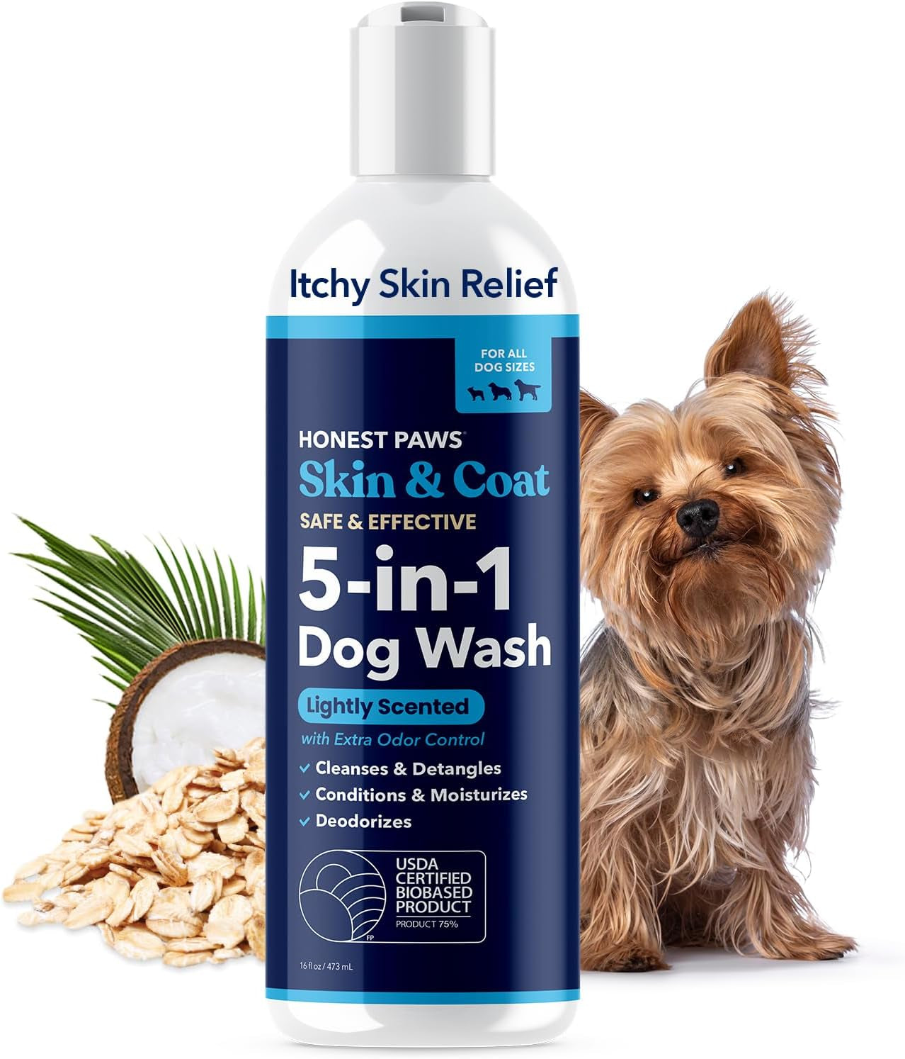 Honest Paws Dog Shampoo and Conditioner - Premium Dog Wash for Allergies and Dry, Itchy, Moisturizing for Sensitive Skin - Sulfate Free, Plant Based, All Natural - Coconut & Mango -16 Fl Oz