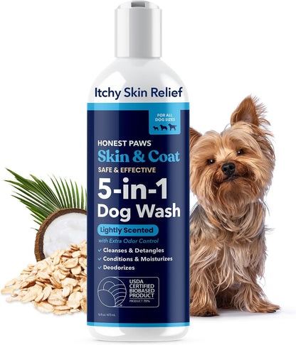 Honest Paws Dog Shampoo and Conditioner - Premium Dog Wash for Allergies and Dry, Itchy, Moisturizing for Sensitive Skin - Sulfate Free, Plant Based, All Natural - Coconut & Mango -16 Fl Oz