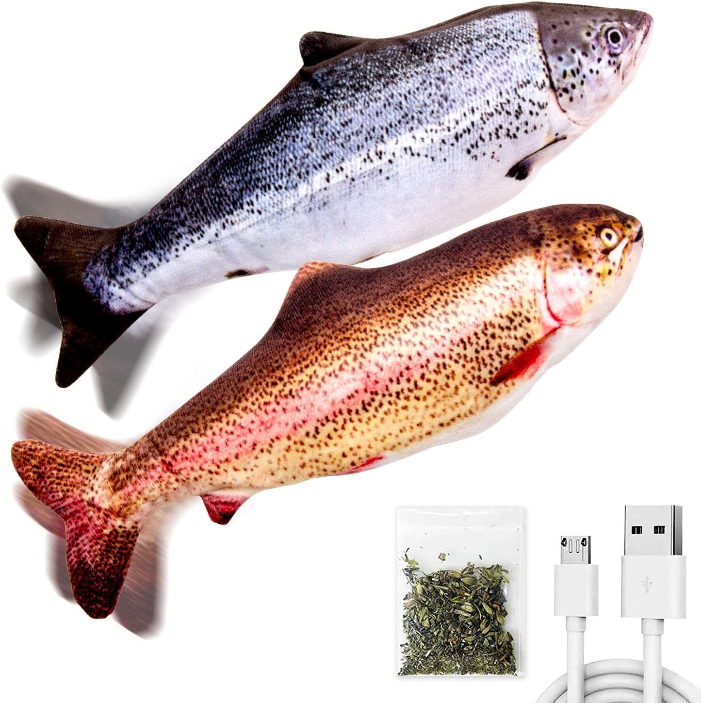 2 Pack 9" Floppy Fish Cat Toys with Silvervine and Catnip for Indoor Cats, Interactive Automatic Flopping Fish Cat Kicker Toys