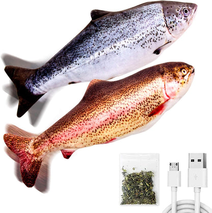 2 Pack 9" Floppy Fish Cat Toys with Silvervine and Catnip for Indoor Cats, Interactive Automatic Flopping Fish Cat Kicker Toys