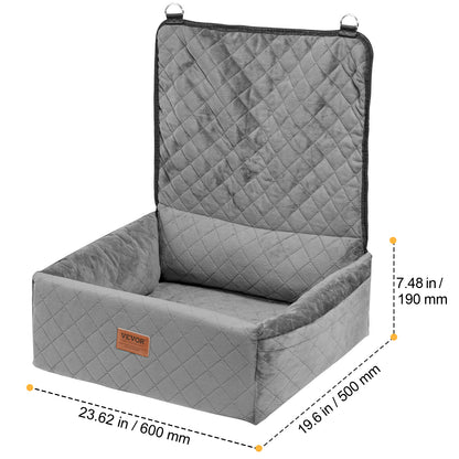 Dog Car Seat, Dog Booster Seat for Car with a Storage Pocket, Clip-On Safety Leash, Sponge and PP Cotton Filling, Dog Car Bed for Small & Medium Dog up to 40Lbs, Gray