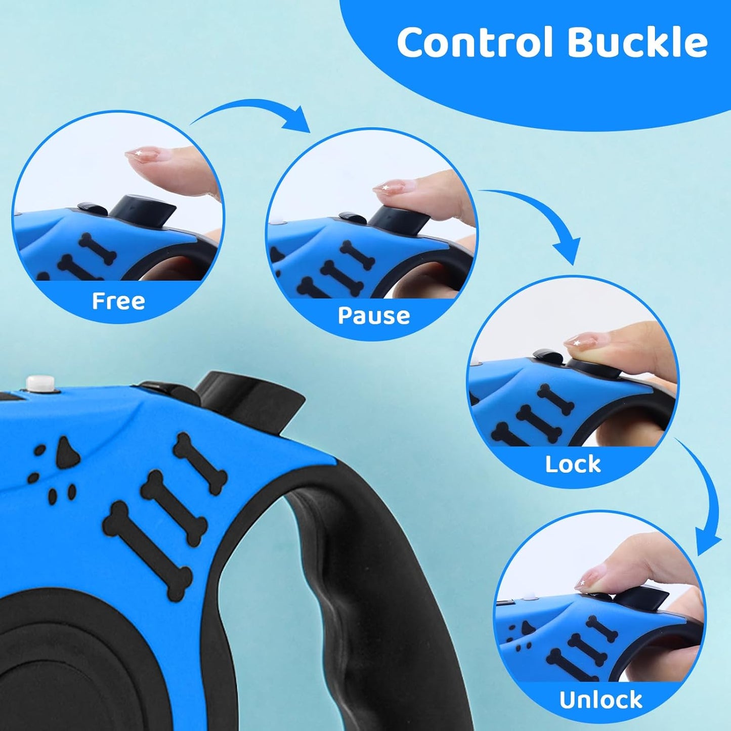 Retractable Dog Leash with USB Rechargeable Flashlight for Night Walks, 16FT Automatic Telescopic Tractor Dog Leash for Small and Medium Dogs, Blue