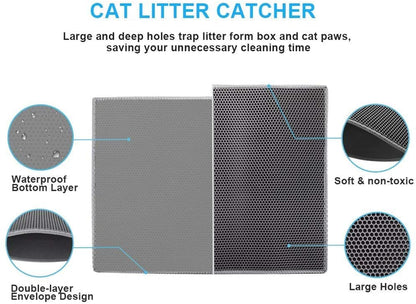 Cat Litter Mat Double Layer Waterproof Urine Proof Trapping Mat 1 Pack (Gray, 24X15 Inch (Pack of 1))