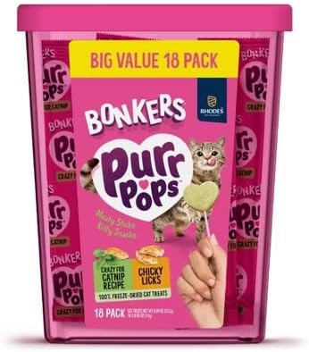 Purrpops Freeze Dried Chicken & Catnip Flavor Lollipop Cat Treats, Healthy Real Meat Treats, Training Treats or Food Topper(18 Pieces)