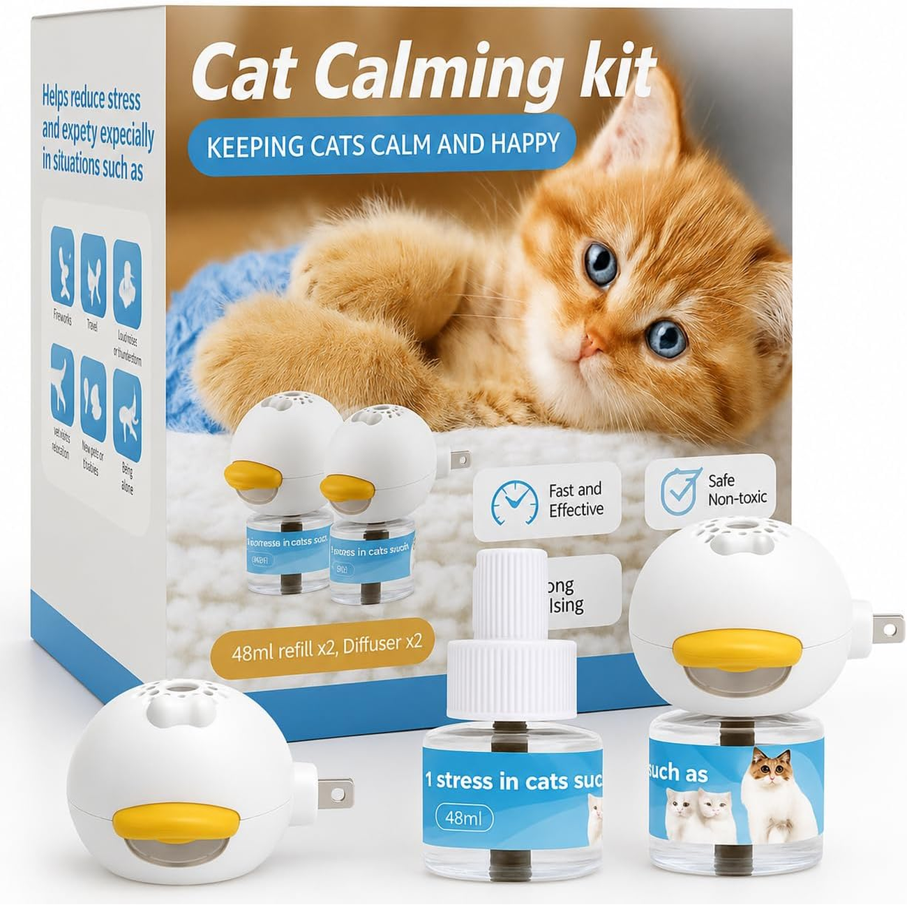 Cat Calming Diffuser 2 Pack Multi Cat Pheromones Diffuser Helps Calm Cats for 60 Days Effectively Relieve Anxiety Stress
