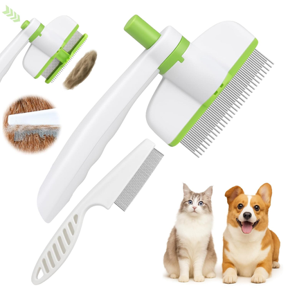 Rotatable Flea Comb for Cats and Dogs, Self Cleaning Pet Flea Comb Grooming Brush for Shedding and Detangling, Fine Tooth Tick Lice Comb for Short & Long Pet Hair Removal Tool,2 Pcs