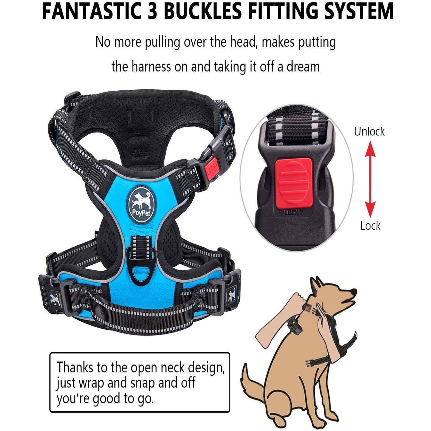 Dog Harness and Leash Combo, Escape Proof No Pull Vest Harness, with 5 Feet Leash, Reflective Adjustable Soft Padded Pet Harness with Handle for Small to Large Dogs(Blue)