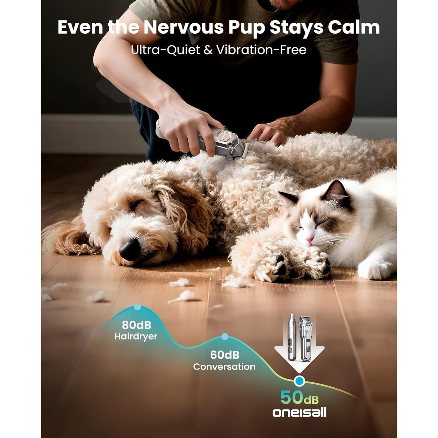 Dog Clippers for Grooming Thick/Heavy Coats, 4-In-1 Dog Grooming Kit Low Noise with Stainless Steel Blade, Cordless Dogs Paw Trimmer Pet Nail Grinder for Small & Large Dogs Cats 