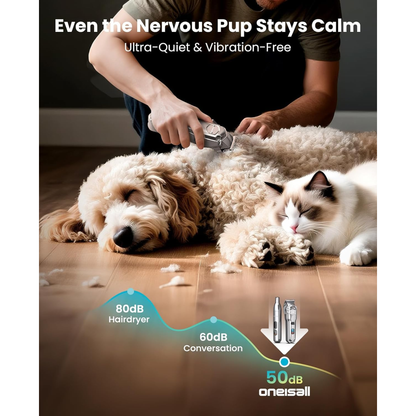 Dog Clippers for Grooming Thick/Heavy Coats, 4-In-1 Dog Grooming Kit Low Noise with Stainless Steel Blade, Cordless Dogs Paw Trimmer Pet Nail Grinder for Small & Large Dogs Cats 