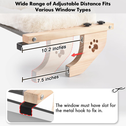 Cat Sill Window Perch Sturdy Hammock Window Seat with Cushion Bed Cover, Wood & Metal Frame for Large Cats, Easy to Adjust Cat Bed for Windowsill