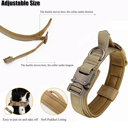 Tactical Dog Collar, Adjustable Military Training Nylon Dog Collar with Control Handle and Heavy Quick-Release Metal Buckle for Small Medium Large Dogs, Black M