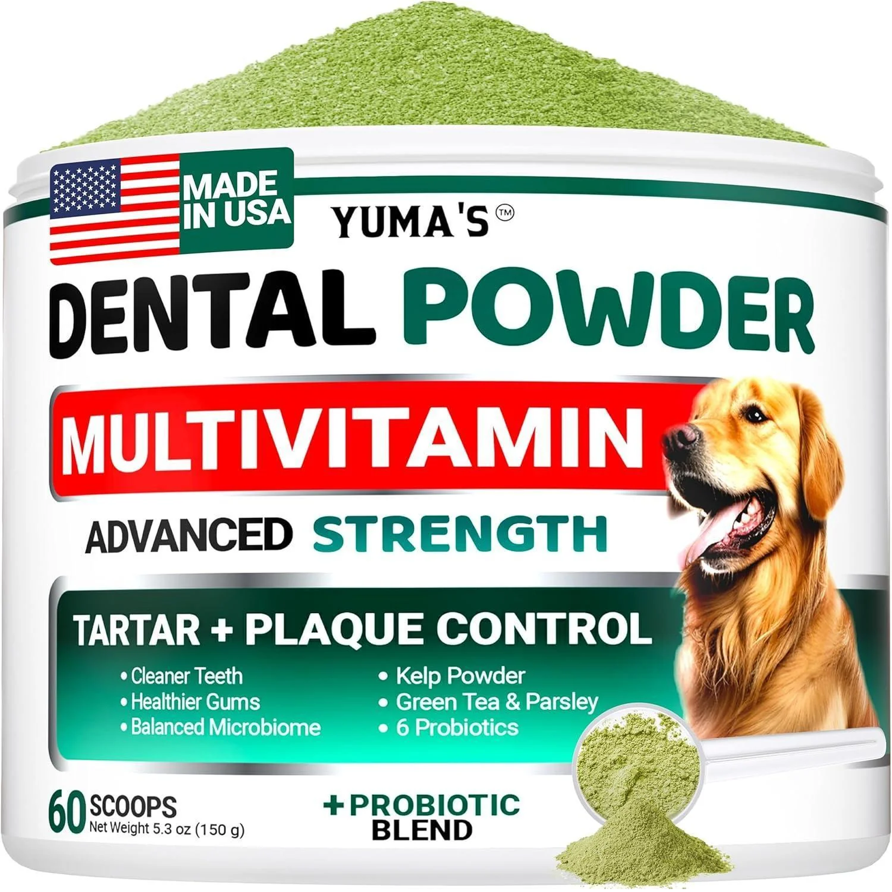 Dog Dental Powder 60 Scoops Breath Freshener with Multivitamin Dog Teeth Cleaning Powder Tartar and Plaque off Remover for Dogs Lab Co Probiotics Pet Oral Care Immune Support Vitamins and Supplements