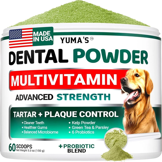 Dog Dental Powder 60 Scoops Breath Freshener with Multivitamin Dog Teeth Cleaning Powder Tartar and Plaque off Remover for Dogs Lab Co Probiotics Pet Oral Care Immune Support Vitamins and Supplements