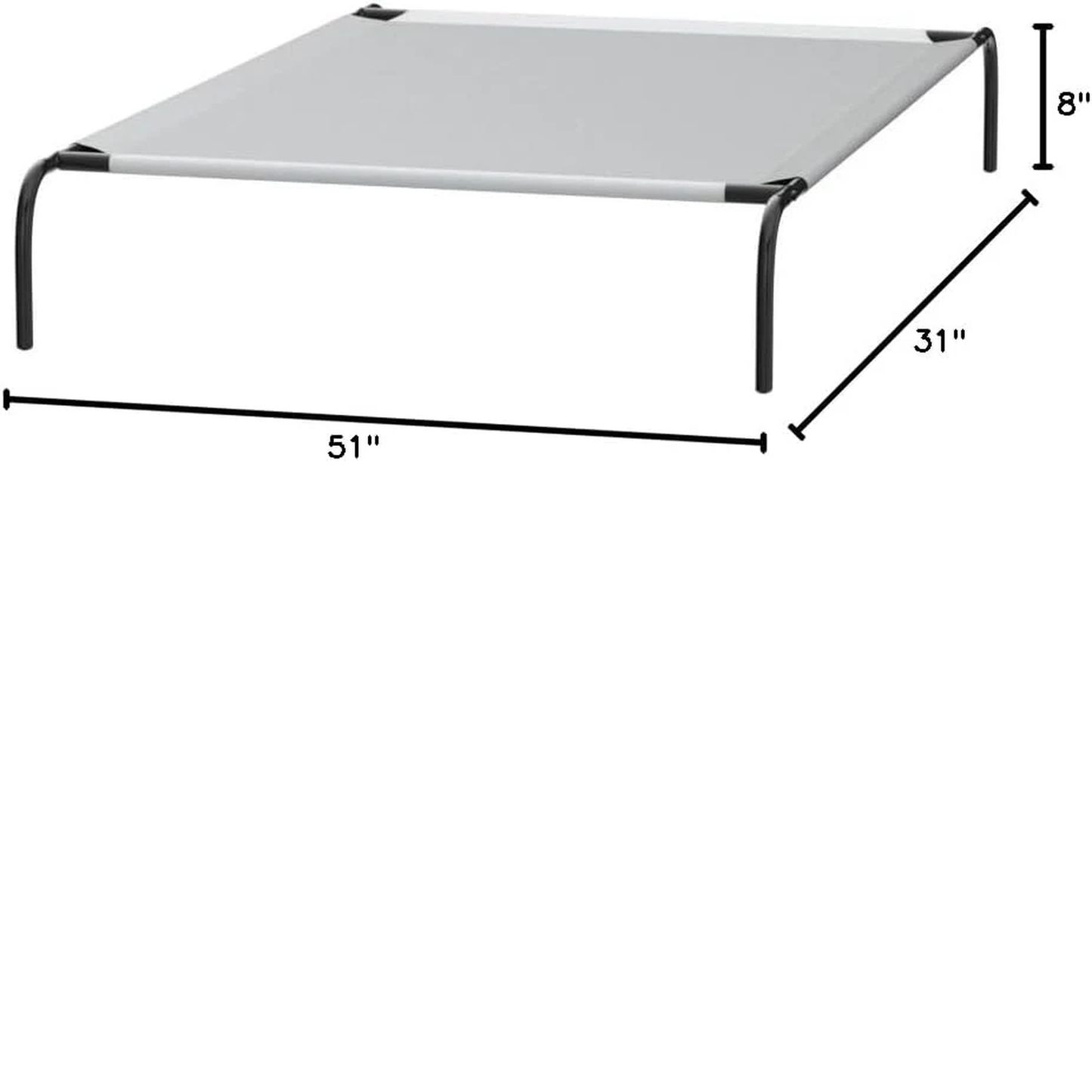 Cooling Breathable Elevated Dog Bed with Metal Frame for Large Dogs, 51 X 31 X 8 Inch, Grey