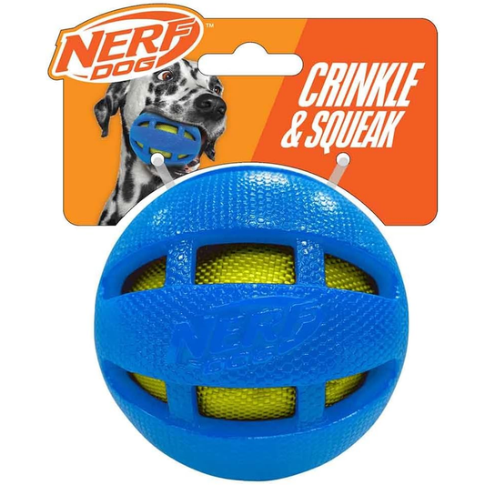 NERF 3.8In TPR Squeak and Crunch Ball – Blue