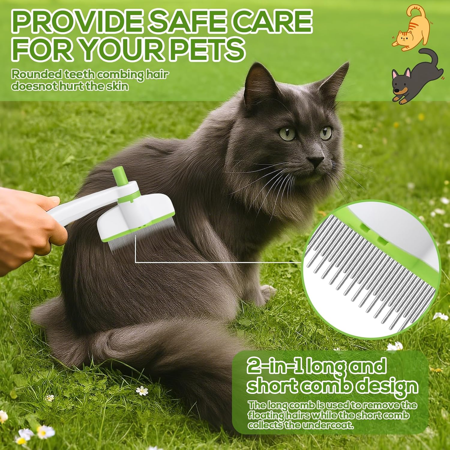 Rotatable Flea Comb for Cats and Dogs, Self Cleaning Pet Flea Comb Grooming Brush for Shedding and Detangling, Fine Tooth Tick Lice Comb for Short & Long Pet Hair Removal Tool,2 Pcs