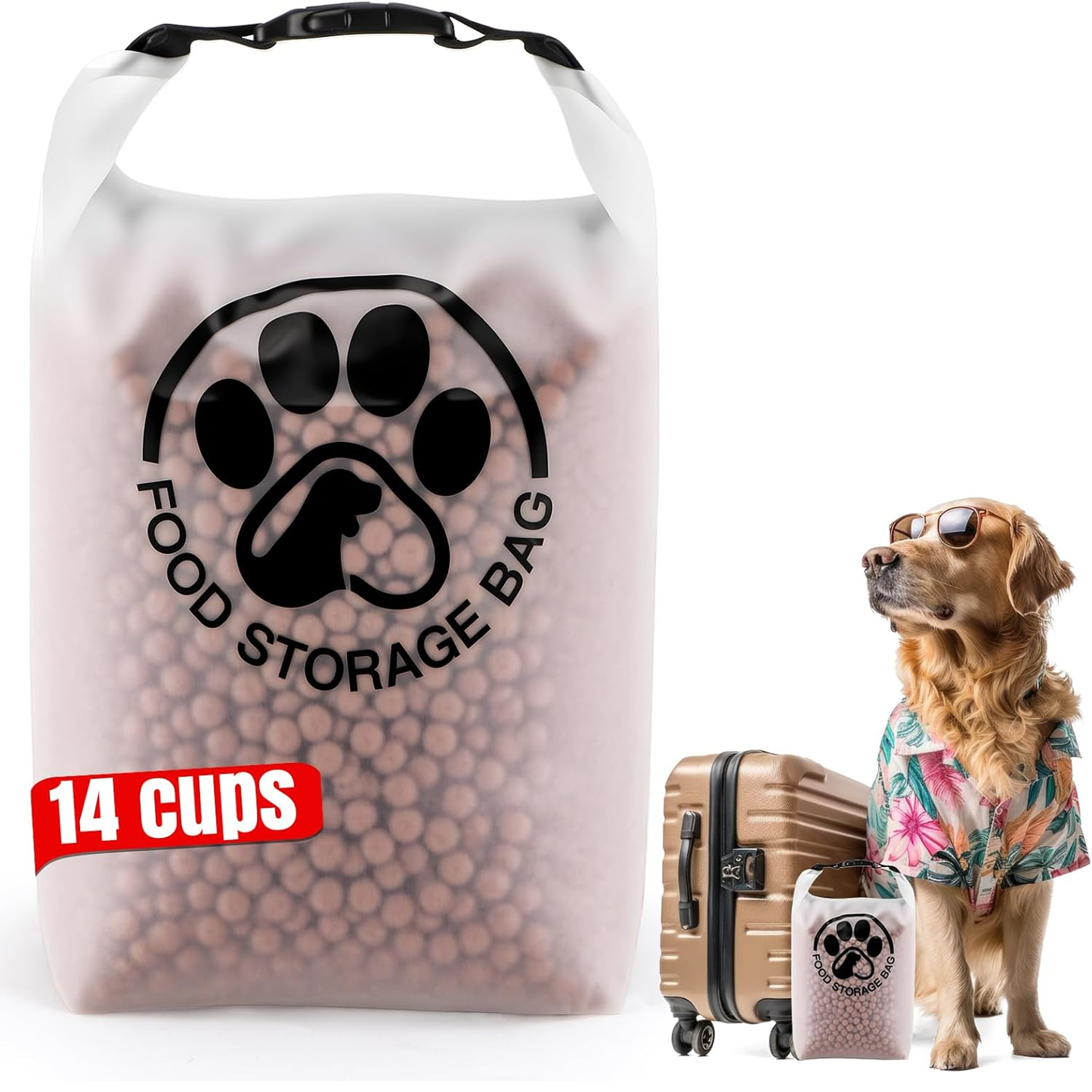 Pet Food Storage Bag for Travel - Transparent Leak-Proof Dog Food Container with Roll-Top Closure, Keeps Kibble Fresh (14 Cups)