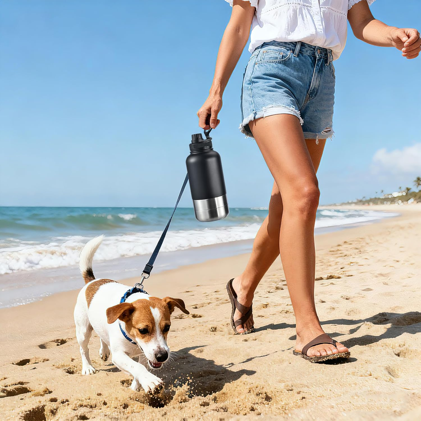 Insulated Dog Water Bottle with 2 Bowls, 32Oz Travel Stainless Steel Double Wall Thermos, Portable Food and Water Dispenser