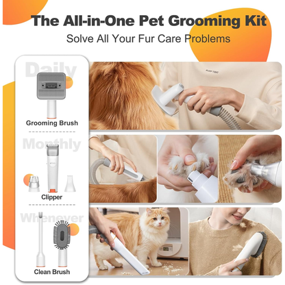 Afloia 6-In-1 Dog Grooming Kit, Pet Grooming Vacuum for Shedding, Dog Hair Vacuum with Clipper Nail Trimmer Grinder, Pet Brush Groomer at Home, Low Noise Cats Hair Remover, 1.5L Dust Cup, White