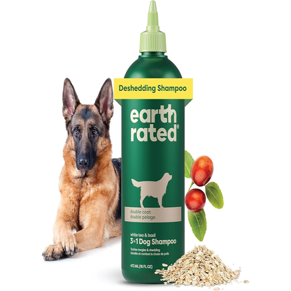 3-in-1 Deshedding Dog Shampoo & Conditioner: Deodorizing Oatmeal, White Tea & Basil Scent (16 oz)