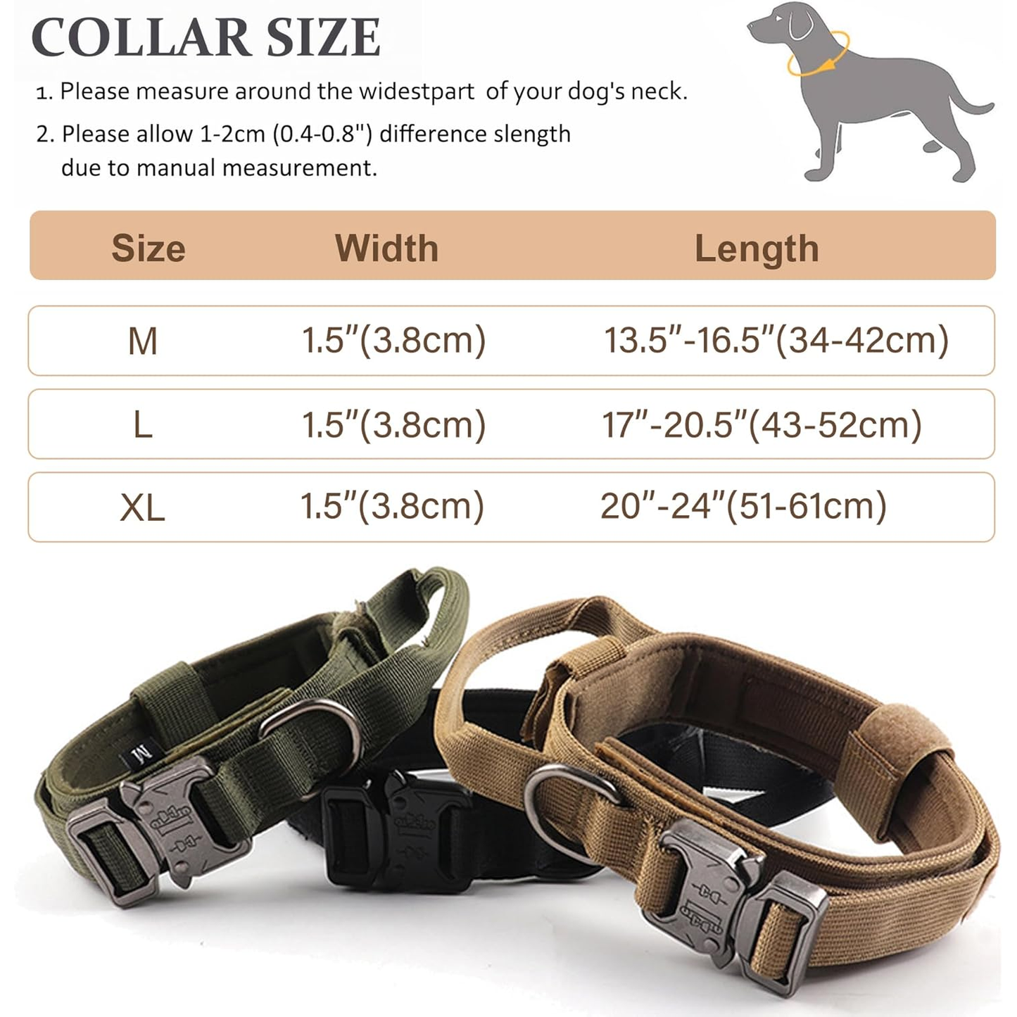 Tactical Dog Collar, Adjustable Military Training Nylon Dog Collar with Control Handle and Heavy Quick-Release Metal Buckle for Small Medium Large Dogs, Black M