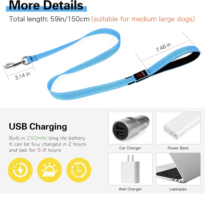 Light up Dog Leash - 5 Ft LED Pet Leash Rechargeable Glow in the Dark Dog Rope Safety Dog Lights for Night Walking 