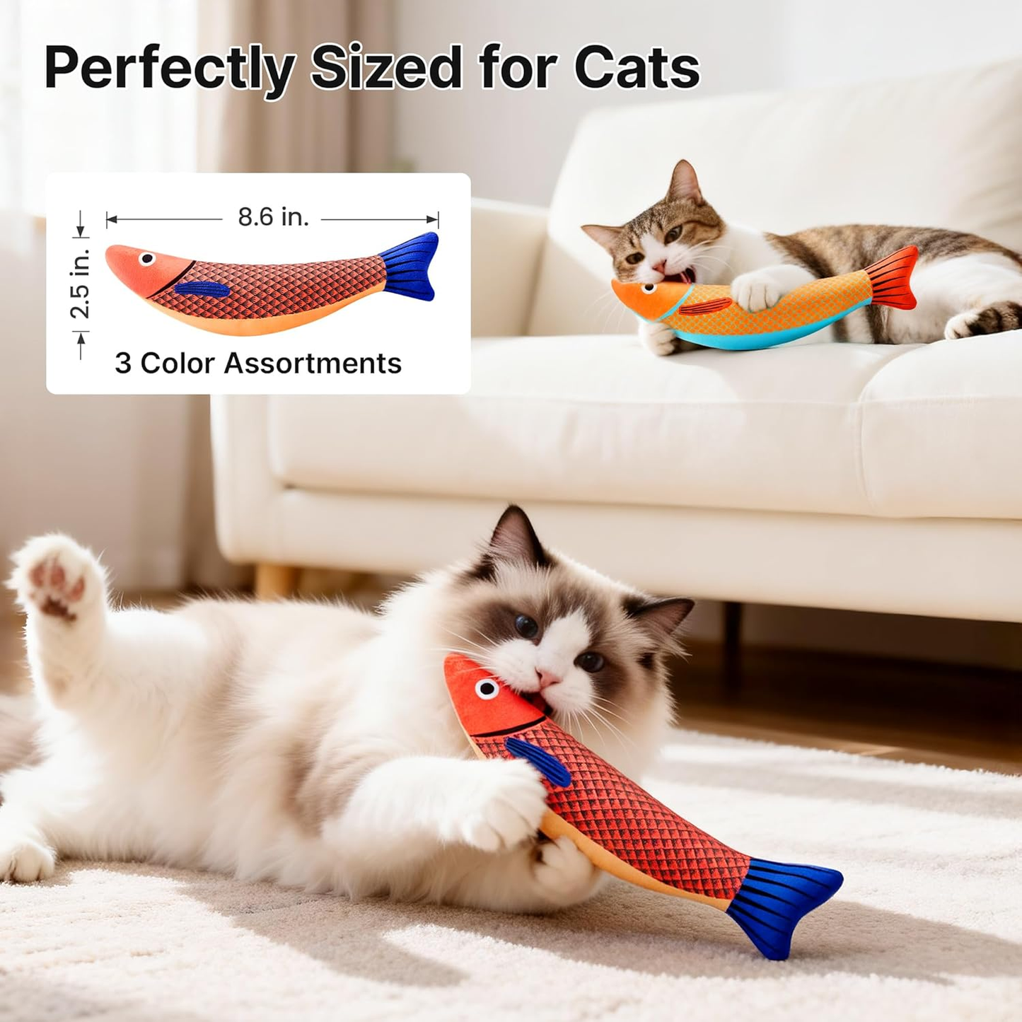 Fish Cat Kicker Toys, 3 Pack, Catnip Crinkle Sound, Soft and Durable, Interactive Kitten Kicker for Indoor Exercise 9.4 Inches 
