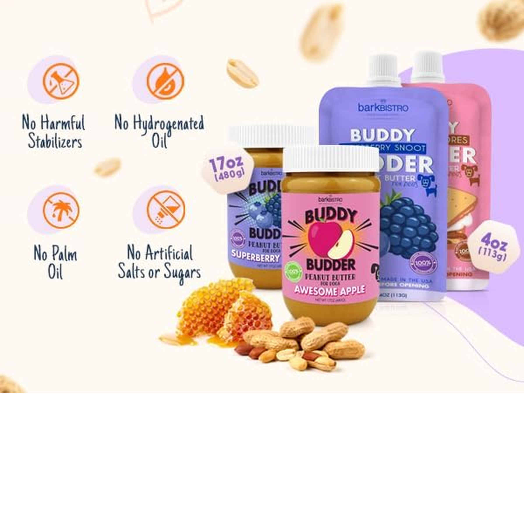 BUDDY BUDDER Bangin Bacon Peanut Butter, 100% Natural, 17Oz, Dog Treat, Pill Pocket, Made in USA