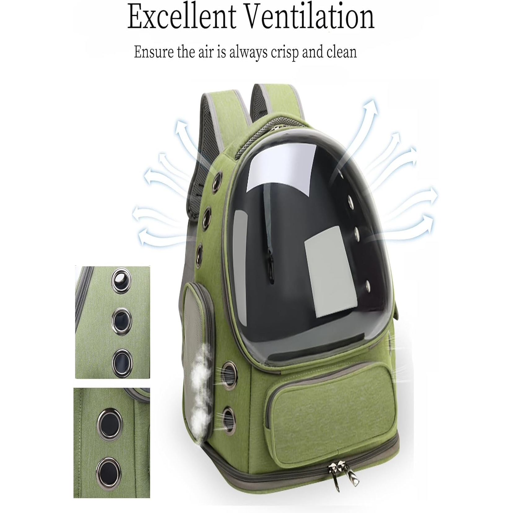 Cat Bubble Backpack, Breathable Cat Backpack Carrier Large Space Pet Travel Carrier for Kitty Small Dogs up to 15Lbs(Green)