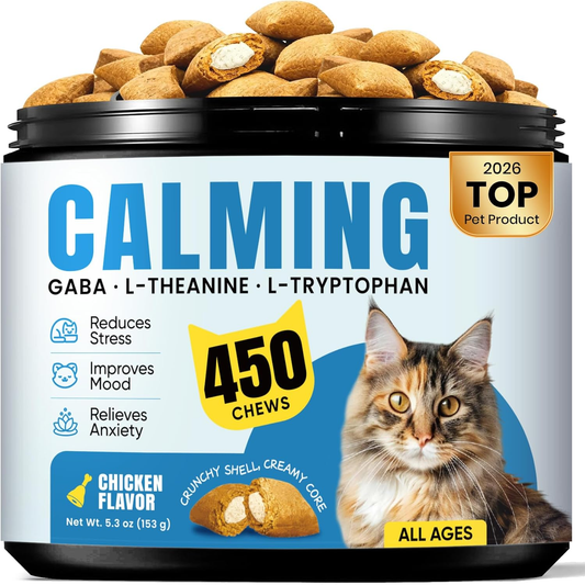 Calming Cat Treats with GABA for Anxiety Relief - Calming Cat Chews Help Reduce Stress & Promote Relaxation, Melatonin for Cats for Grooming, Travel, Vet Visits & Separation Anxiety - Chicken Flavor