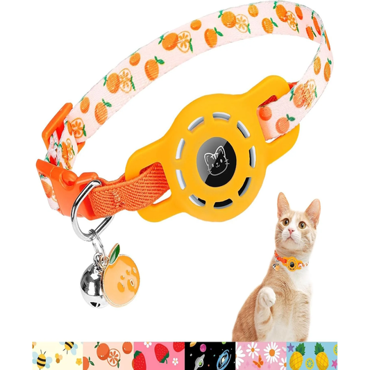 Airtag Cat Collar with Bells-Safety Elastic Breakaway & Anti-Lost Holder