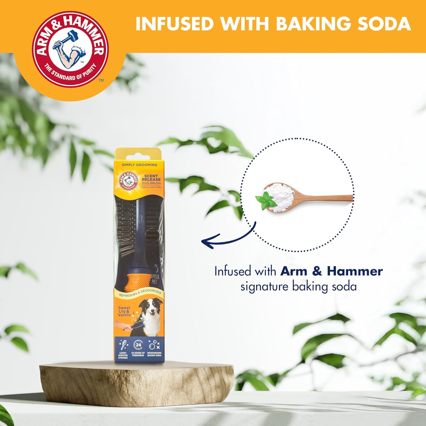 Arm & Hammer Deodorizing Pin & Bristle Dog Grooming Brush with Fragrance Transfer Technology – Scented 2-In-1 Dog Brush for Detangling & Shedding, Pet Brushes for Dogs