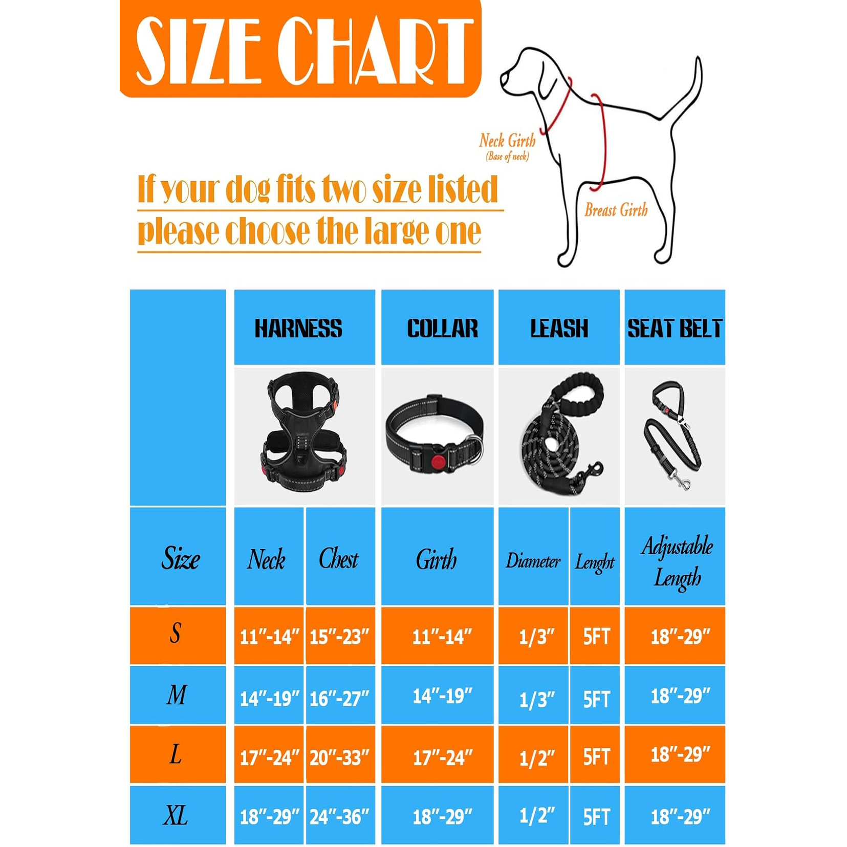 No Pull Dog Harness, Collar & Leash Set | Includes Dog Seat Belt, Collapsible Bowls & Poop Bag Dispenser, Fits Small to Large Dogs(Black-XL)