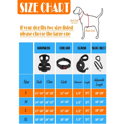 No Pull Dog Harness, Collar & Leash Set | Includes Dog Seat Belt, Collapsible Bowls & Poop Bag Dispenser, Fits Small to Large Dogs(Black-XL)