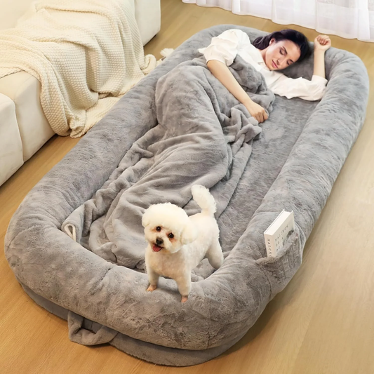 Human Dog Bed for Adults, 43 X 10 X 71 Long Human Size Dog Bed, Removable Cover, Washable, Waterproof, Orthopedic Design [Light Grey]
