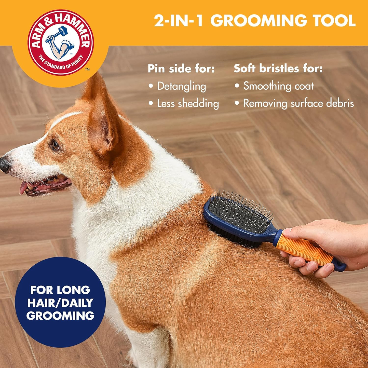 Arm & Hammer Deodorizing Pin & Bristle Dog Grooming Brush with Fragrance Transfer Technology – Scented 2-In-1 Dog Brush for Detangling & Shedding, Pet Brushes for Dogs