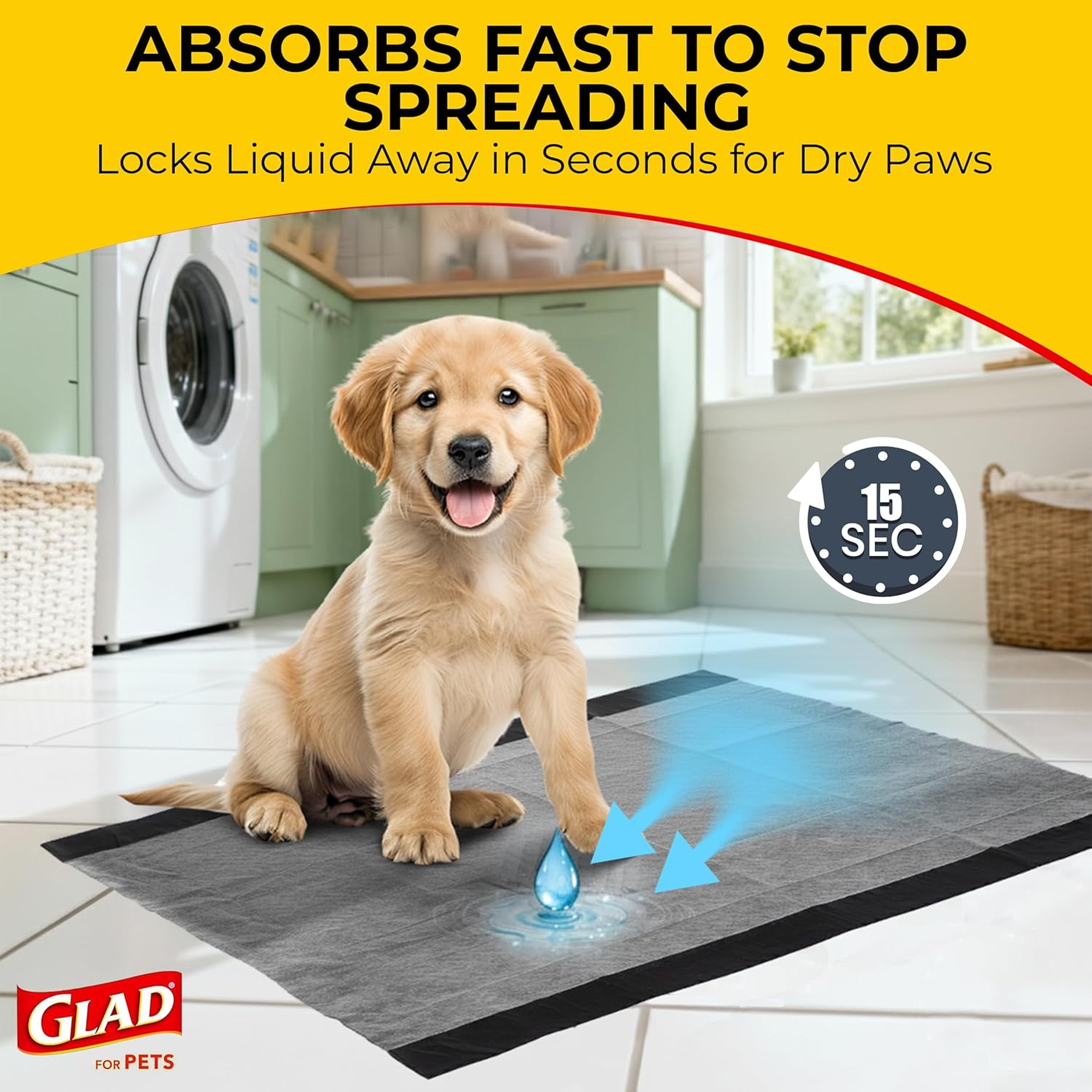 Glad for Pets JUMBOSIZE/XL Charcoal Puppy Pads, Allinone Black Training Pads That ABSORB & Neutralize Urine Instantly New & Improved Quality, 50 Count 