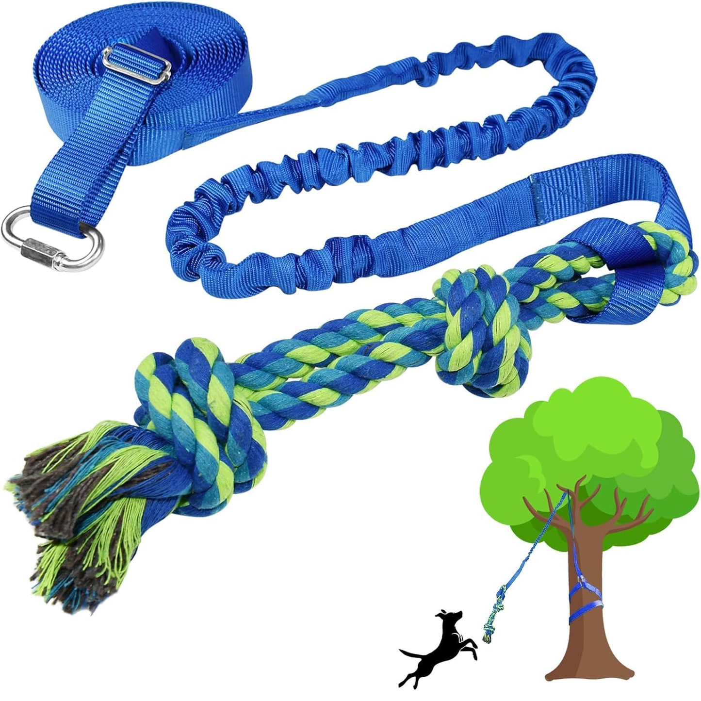 Dog Bungee Tree Tug Toy, Outdoor Tug of War Interactive Tether Dog Rope with Chew Lure for Small Medium Large Dogs 