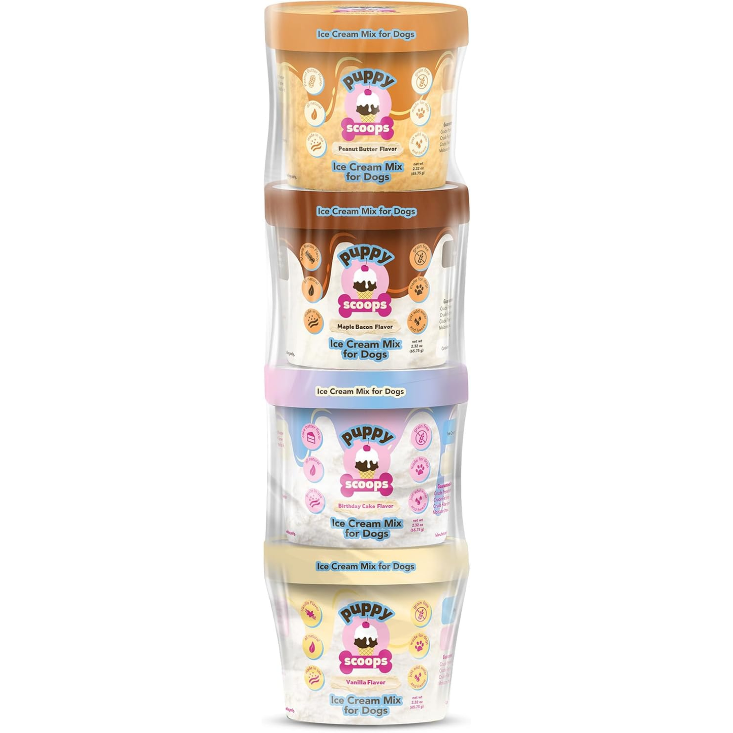 Puppy Scoops Dog Ice Cream Mix - Just Add Water and Freeze, Doggy Ice Cream Mix Packets, Gifts for Dogs, Variety 4 Pack Ice Cream Mix Made in USA