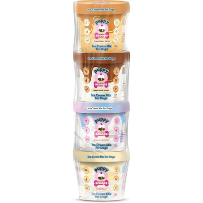 Puppy Scoops Dog Ice Cream Mix - Just Add Water and Freeze, Doggy Ice Cream Mix Packets, Gifts for Dogs, Variety 4 Pack Ice Cream Mix Made in USA