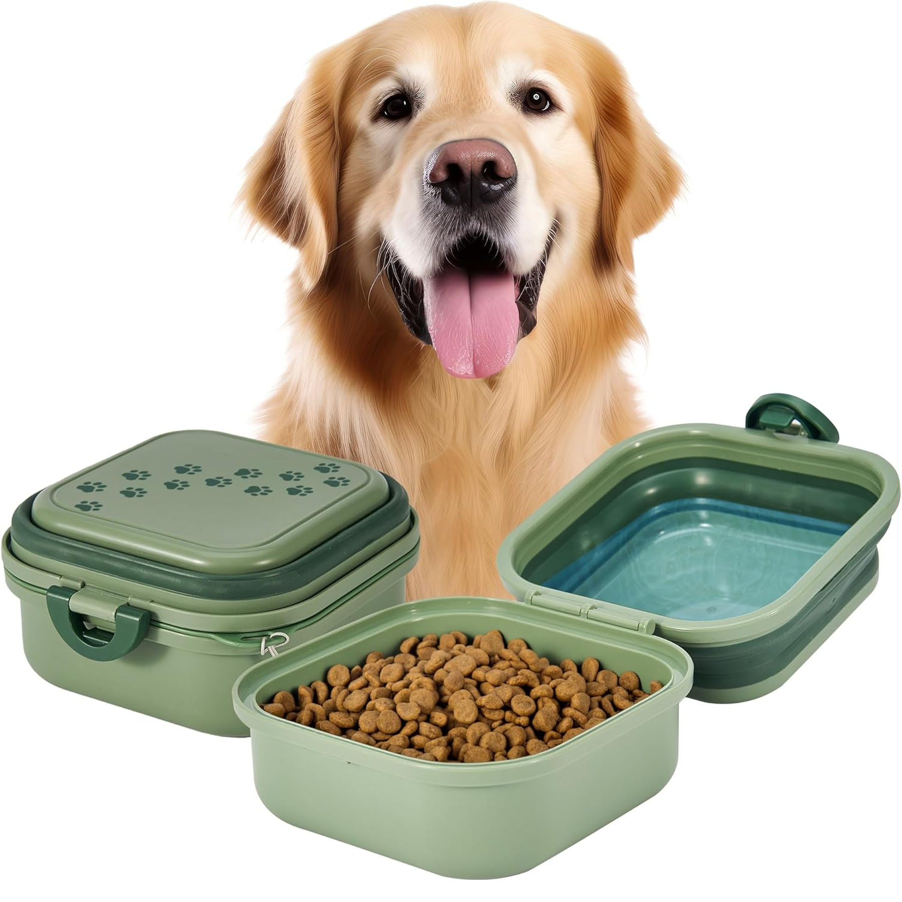 Collapsible Dog Water Bowl 30Oz, 2 in 1 Portable Travel Dog Food Bowl with Lid, Easy Carry Loop Handle, Foldable Dog and Cat Food Bowl, Perfect for Traveling, Walking, Hiking 