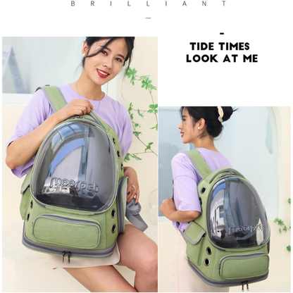 Cat Bubble Backpack, Breathable Cat Backpack Carrier Large Space Pet Travel Carrier for Kitty Small Dogs up to 15Lbs(Green)