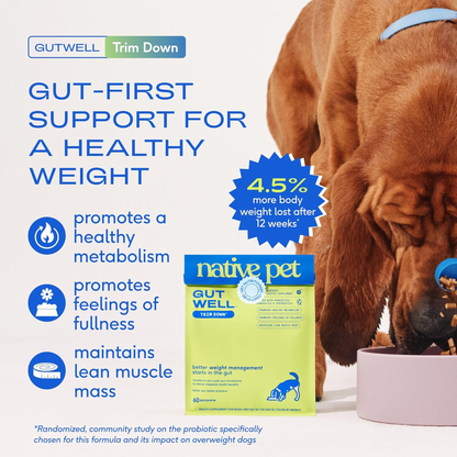 Gutwell Trim down - Weight Management Dog Food Topper - Dog Weight Loss Supplement Promotes Feeling of Fullness, Healthy Metabolism & Lean Muscle with Triple-Biotic Blend & L-Carnitine - 60 Scoops