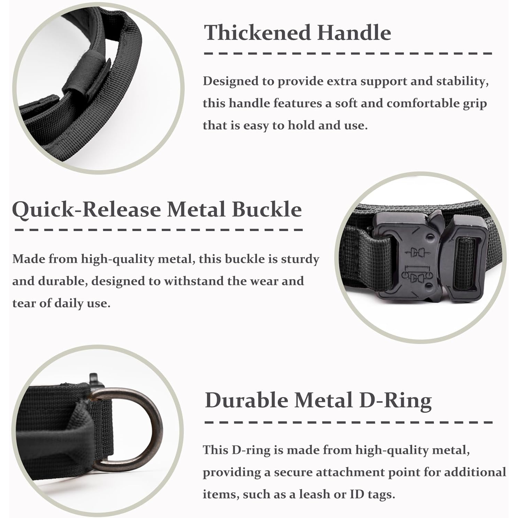 Tactical Dog Collar, Adjustable Military Training Nylon Dog Collar with Control Handle and Heavy Quick-Release Metal Buckle for Small Medium Large Dogs, Black M