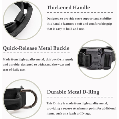 Tactical Dog Collar, Adjustable Military Training Nylon Dog Collar with Control Handle and Heavy Quick-Release Metal Buckle for Small Medium Large Dogs, Black M