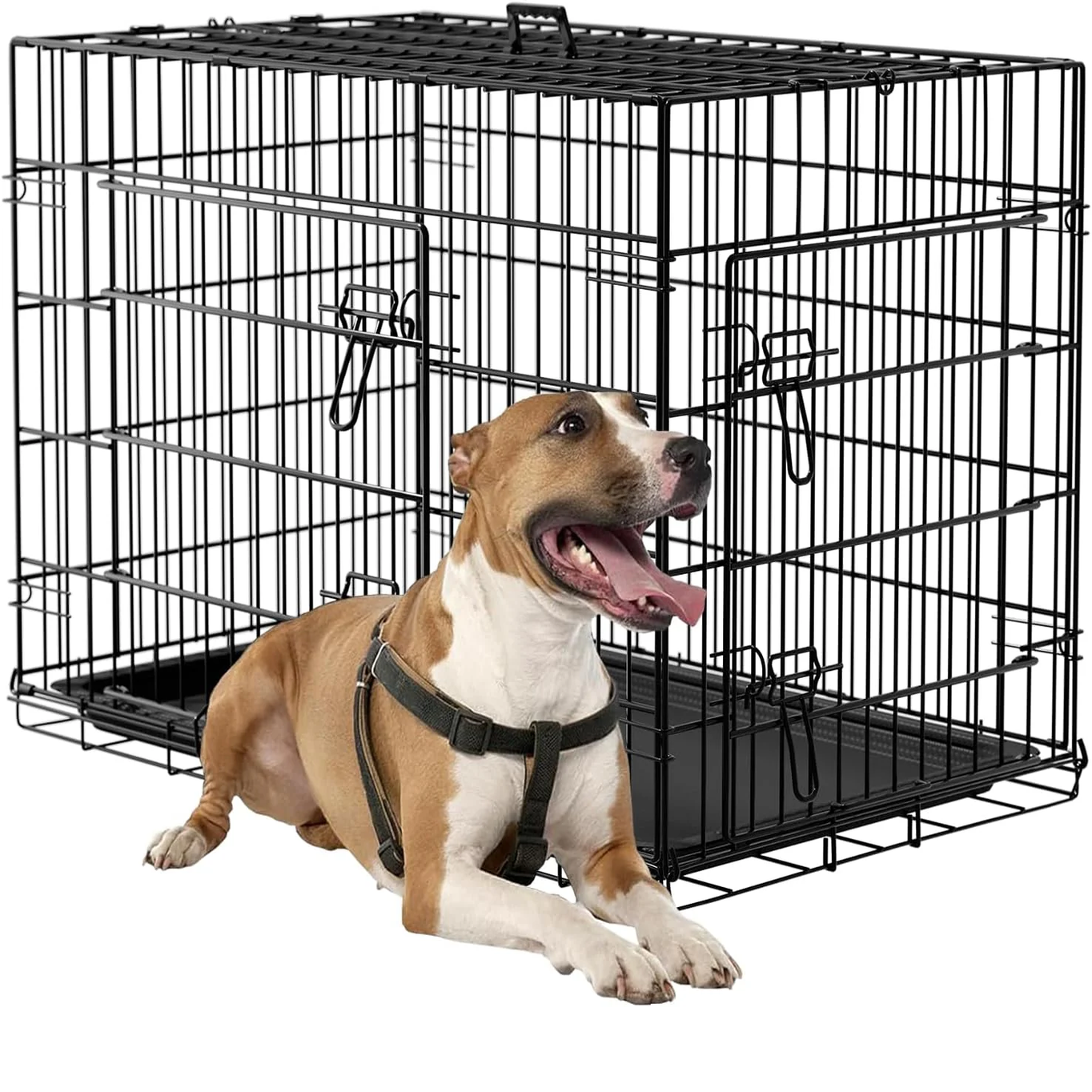 Dog Crate 36Inch Dog Cage Foldable Metal Kennel with Leakproof Tray Foldable Design Indoor Outdoor Use for Medium Dogs,Black