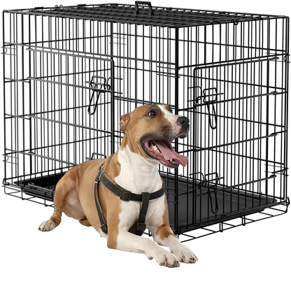 Dog Crate 36Inch Dog Cage Foldable Metal Kennel with Leakproof Tray Foldable Design Indoor Outdoor Use for Medium Dogs,Black
