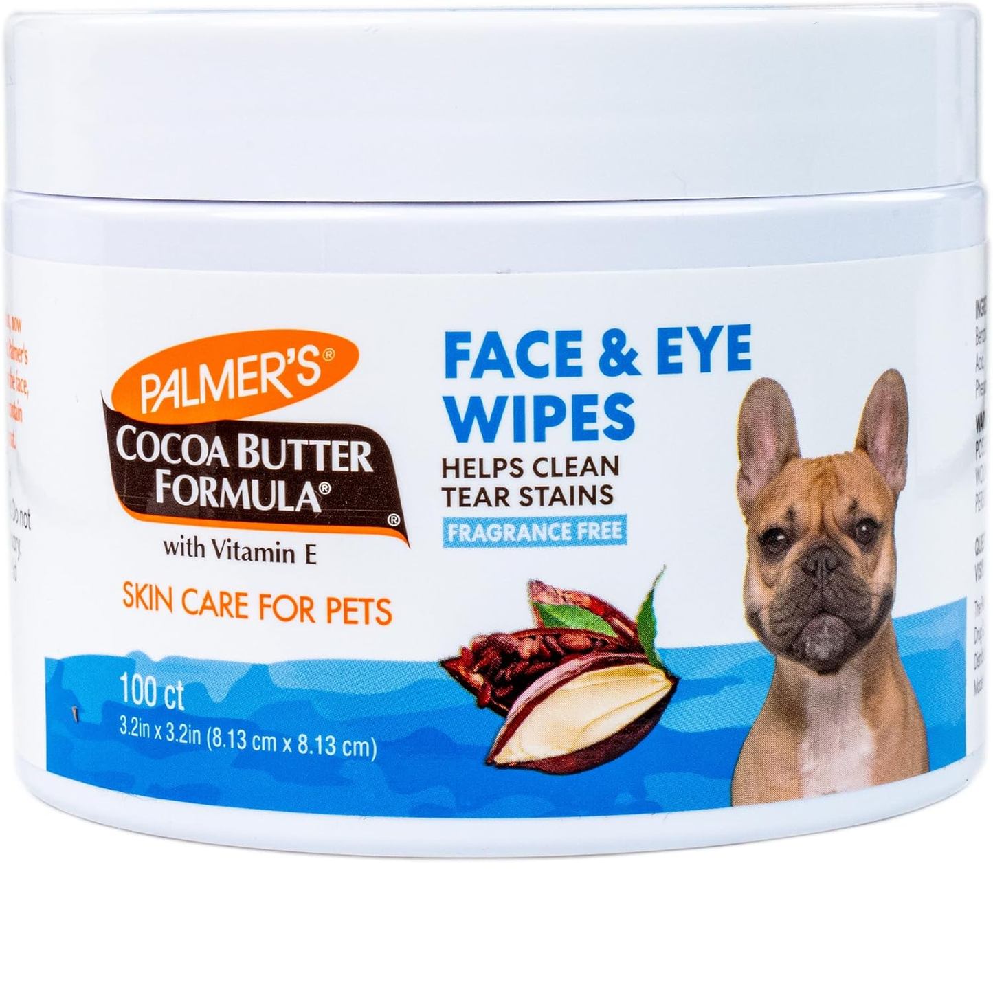 Palmer’s for Pets Face and Eye Dog Wipes with Cocoa Butter, Gentle Tear Stain and Facial Cleaning Wipes for Sensitive Areas and Daily Grooming Care, Unscented, 100 Count