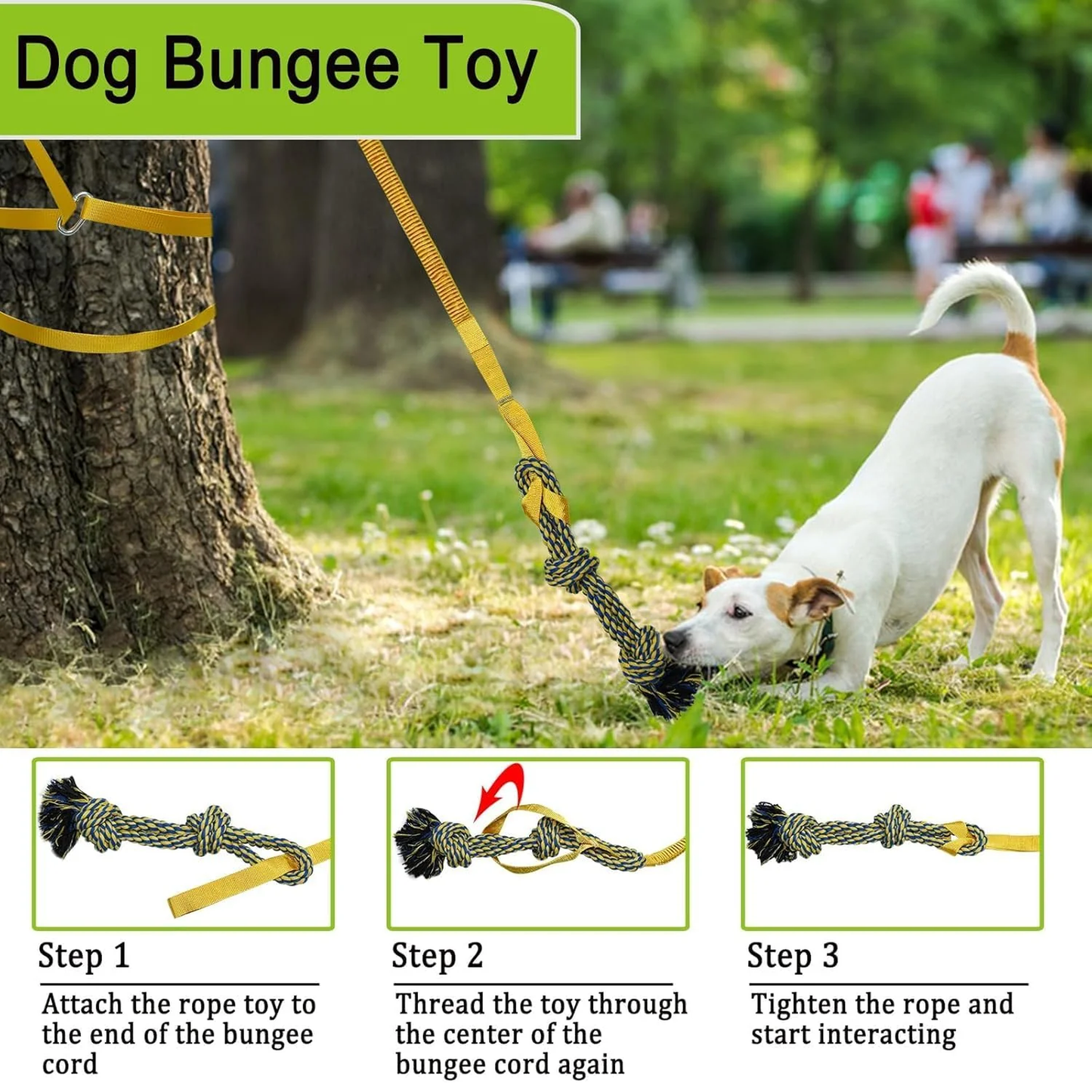Dog Bungee Tree Tug Toy, Outdoor Tug of War Interactive Tether Dog Rope with Chew Lure for Small Medium Large Dogs 