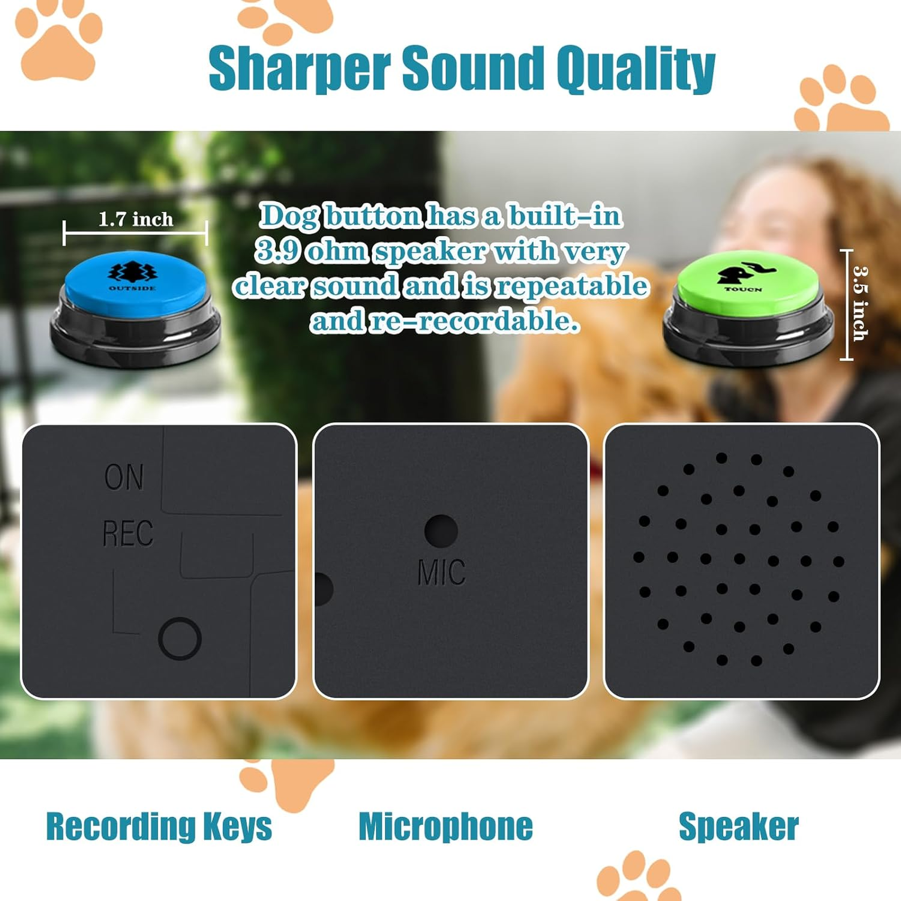 Dog Buttons for Communication Starter Pack 8 Dog Talking Button Set, 30S Voice Recording Speaking Button Pet Speech Training Buzzers with 30 Scene Stickers and Dog Button Mat for Animal Training